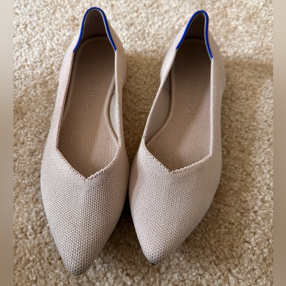 Rothy's The Point Flats in Ecru with Leopard Sole